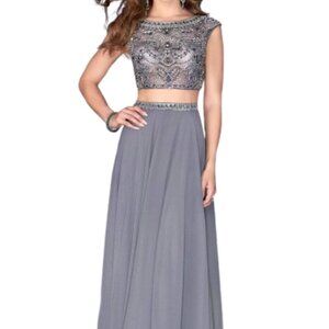 NWT La Femme 24493SC Poly Chiffon Prom Dress Gray Size 6